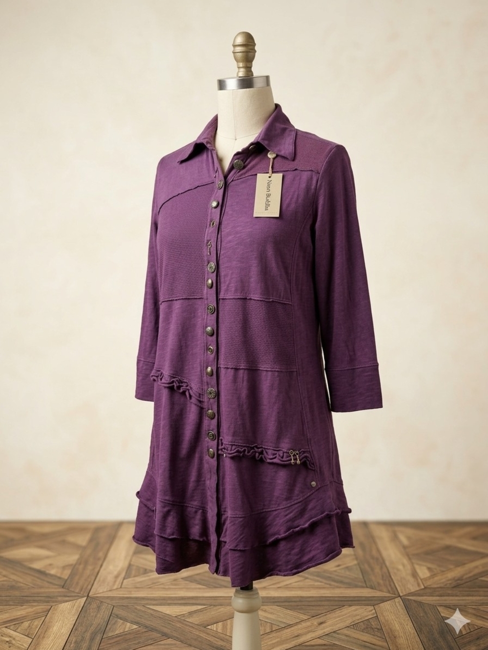 neon buddha Deep Purple Button-Front Longline Shirt